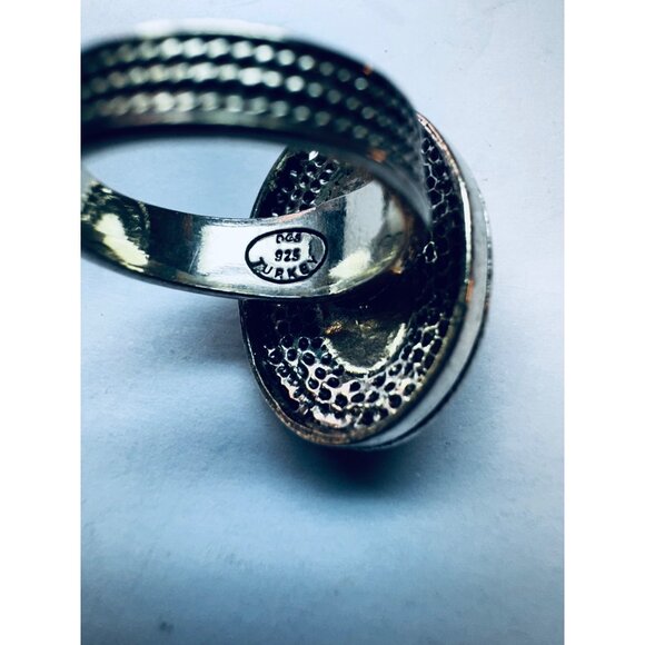 Vintage Sterling Silver 925 Red Oval Cabochon Statement Ring Size 6 Turkey - Picture 11 of 11